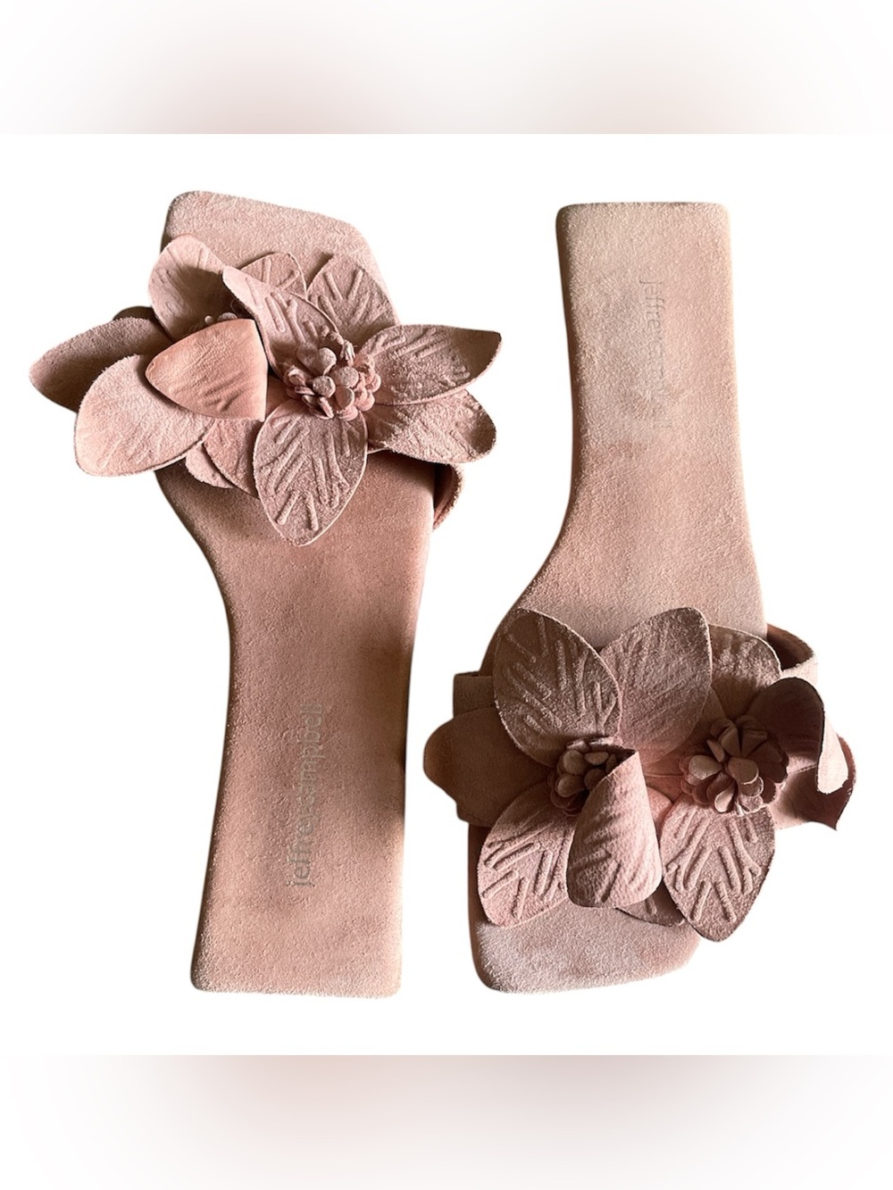 Jeffrey Campbell pink petalz suede slides